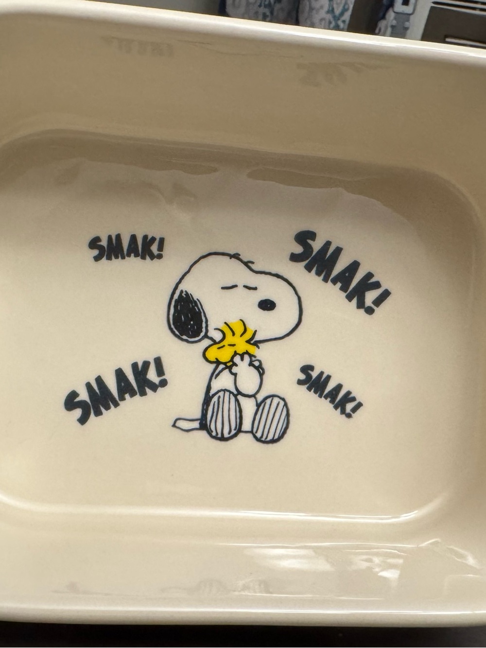 Peanuts Cream Ceramic Tray with Snoopy & Yellow Woodstock